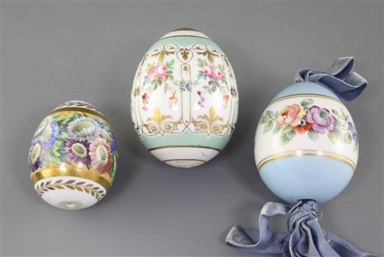 Three Russian porcelain Easter eggs, late 19th/early 20th century,